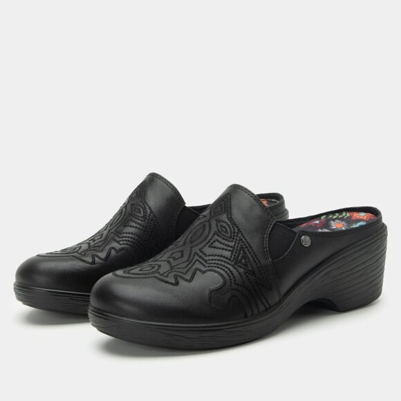 NEW ALEGRIA Leather Sereniti Comfort Clogs in black for women 725 4m2 - Picture 1 of 8
